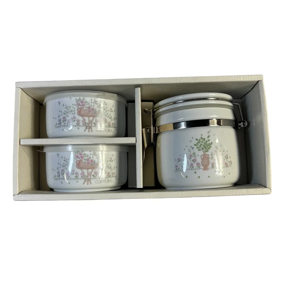 Camaieu Collection France Floral Ceramic Canister & Bowl Set Made in Japan
